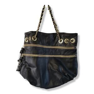 Rampage Tote with Zippered Pockets, Gold and Black Tassels